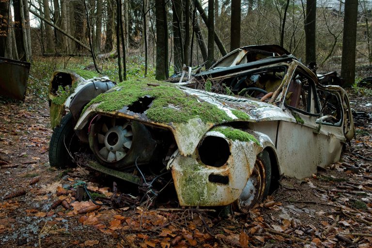 urbex belgium: abandoned cars graveyard in the woods
