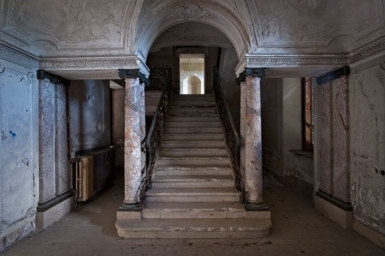 The staircase of an abandoned villa in italy